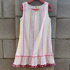 EGG New York Girls' Pink Multi-Stripe Pom Hem Summer Dress 7Y